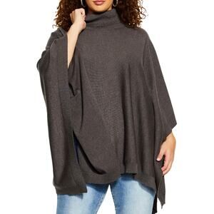 City Chic Women's Emilia Turtleneck Cape Sweater in Charcoal Size 16 NWT